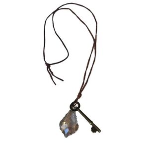 Unbranded Pendant Necklace Womens OS Brown Crystal Skeleton Key Boho Adjustable